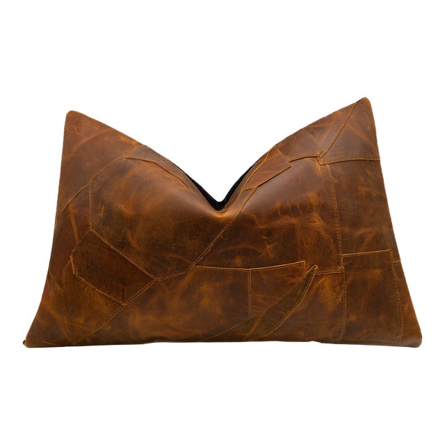 Canvello Genuine Cowhide Leather Decorative Throw Pillow With Feather Down Insert Included For Sale