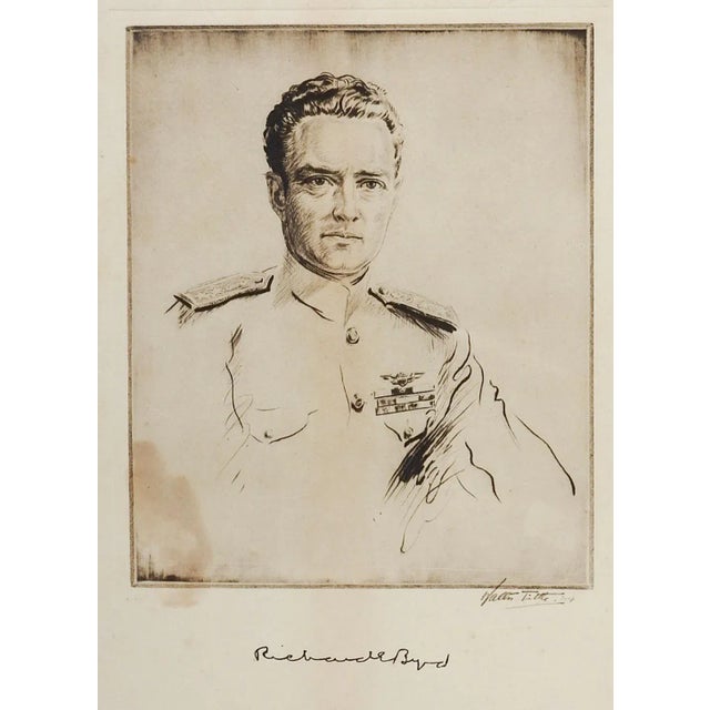 Vintage circa 1930's print on paper copy of etching by Walter Ernest Tittle (1883 - 1966) American of Admiral Richard...