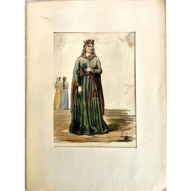 These watercolor works display historical English fashion starting in the Late Medieval period through the Early...