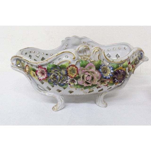 Antique Von Schierholz Reticulated Porcelain Console Bowl - 1907-1927 This exquisite centerpiece bowl is a masterpiece of...