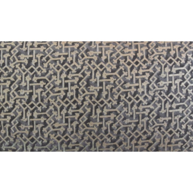 Custom-tailored pillow in Italian Mariano Fortuny cotton fabric called "Rabat" in a silver and black colorway. Named for...