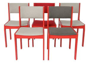 Mid-Century Modern Red Lacquered Beech Dining Chairs from Casala, Germany, 1950s, Set of 5