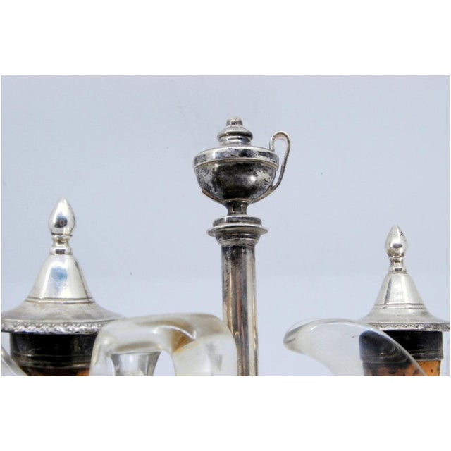 Cruet with Silver Structure Cut Into the Shape of Nave with Two Cut Glass Cruets on Four Raised Feet and Silver Lid...