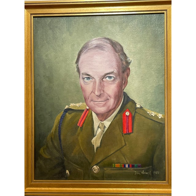 1980s Portrait Oil Painting of a Military Green Uniformed British Army ...