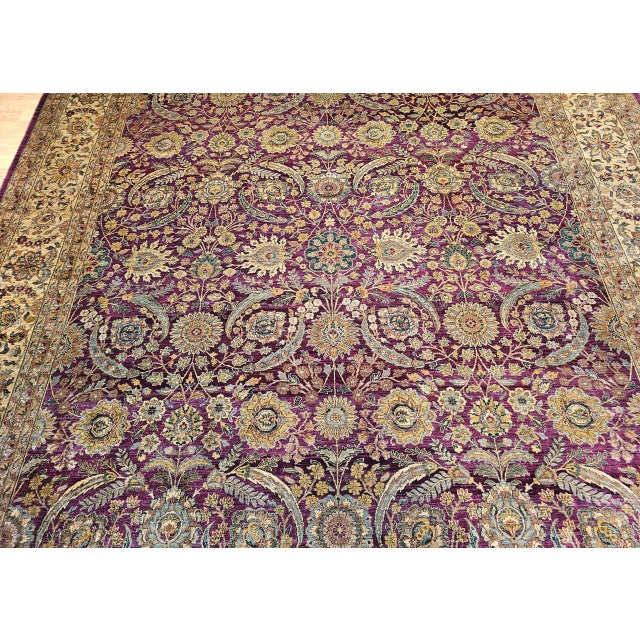 Vintage Oversize Kerman Design Rug in Royal Purple, Green, Cream, Gold, Blue For Sale - Image 9 of 15