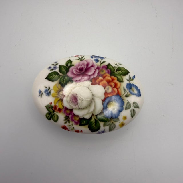 Rose Vintage Crownford Fine Bone China Trinket Jewelry Casket Box Lid Floral England For Sale - Image 8 of 10