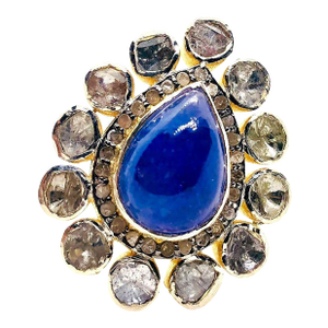 Bochic “Orient” Vintage Rose Cut Diamond & Tanzanite Ring Set 18K Gold & Silver