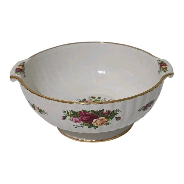 Vintage MCM Royal Albert Old Country Roses Pedestal Fluted Bowl With Handles For Sale