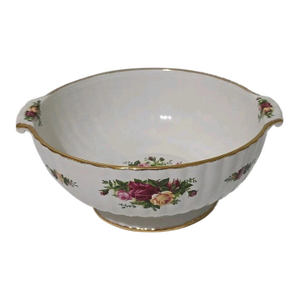 Vintage MCM Royal Albert Old Country Roses Pedestal Fluted Bowl With Handles
