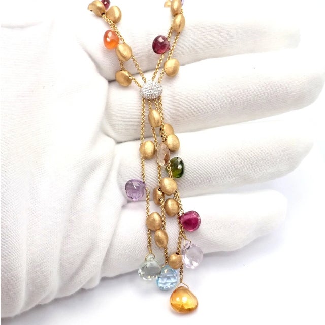 Marco Bicego Yellow Gold Paradise Gemstone Diamond Necklace For Sale - Image 9 of 9