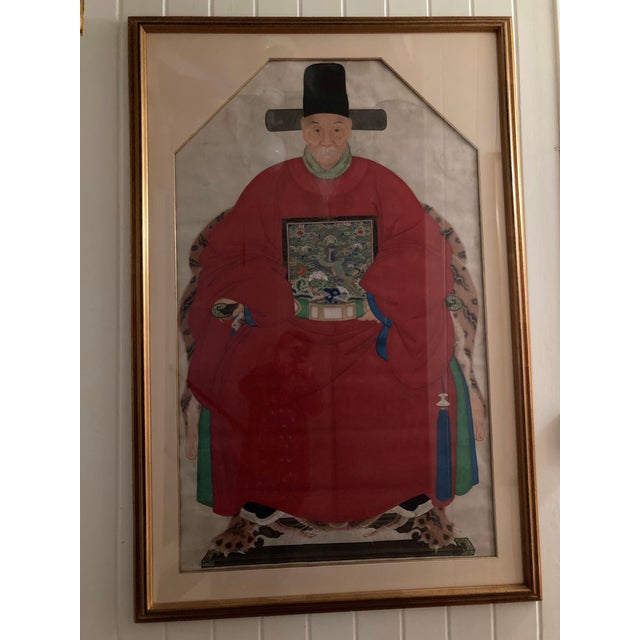 Chinoiserie Early 20th Century Chinoiserie Emperor and Empress Framed Painted Scrolls - Set of 2 For Sale - Image 3 of 10