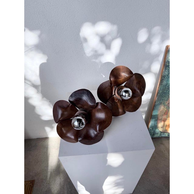Wooden Flower Wall Sconces, 1970s, Set of 4 For Sale - Image 11 of 18