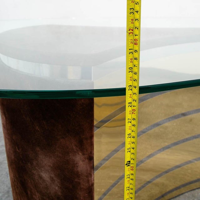Mid Century Modern Dining Table Glass Curved Mirrored Velvet Attributed to Willy Rizzo Italy For Sale - Image 10 of 10