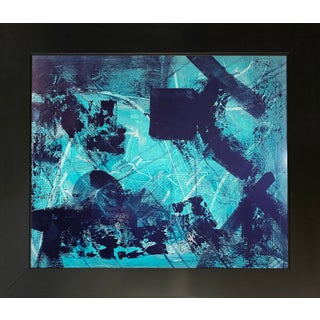2025 "045-25" Abstract Expressionist Electric Teal & Indigo Painting by Mark Lewis For Sale