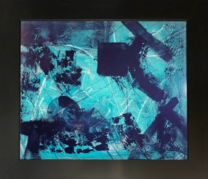 2025 "045-25" Abstract Expressionist Electric Teal & Indigo Painting by Mark Lewis