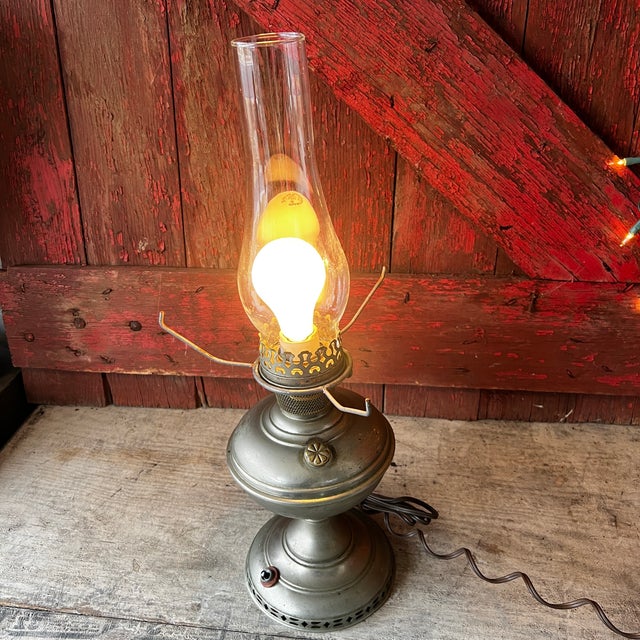 Vintage Aladdin Model No. 6 Electric Converted Oil Lamp With Clear Glass Chimney For Sale - Image 15 of 17