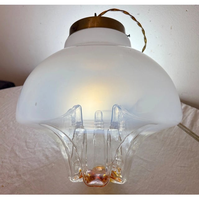 Vintage Hand Blown Italian Venetian Opal Glass Chandelier Ceiling Fixture Shade For Sale - Image 9 of 13