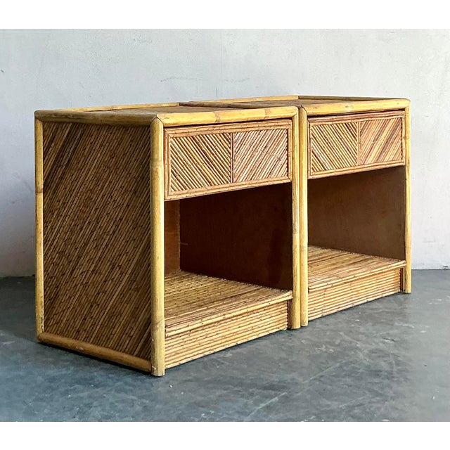 Mid-Century Modern Vintage Boho Chevron Pencil Reed Nightstands - A Pair For Sale - Image 3 of 7