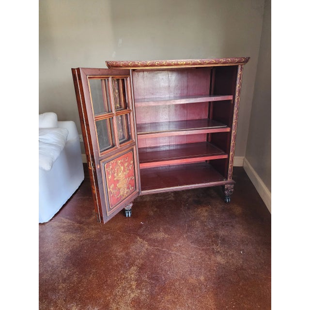 Red Antique Chinoiserie Storage Cabinet For Sale - Image 8 of 13