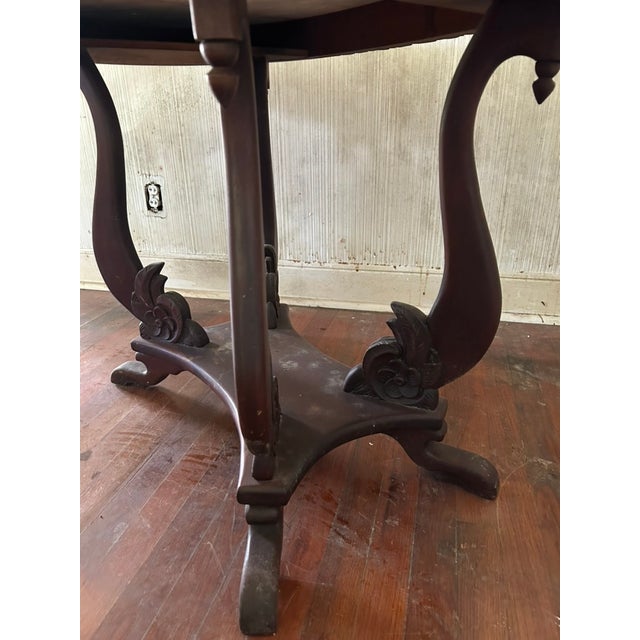 White Mid 20th Century French Provincial Style Oval Marble-Top Center Table | Italian Marble | Carved Rose Garland Apron | Lyre Base For Sale - Image 8 of 14