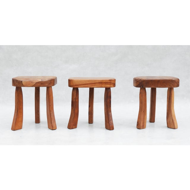 Brown French Elm Tripod Stool, 1970s For Sale - Image 8 of 10