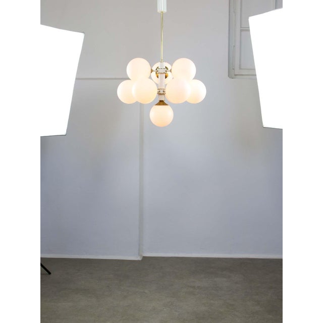 Vintage Italian Brass and Opaline 10-Arm Chandelier, 1970s For Sale - Image 11 of 18