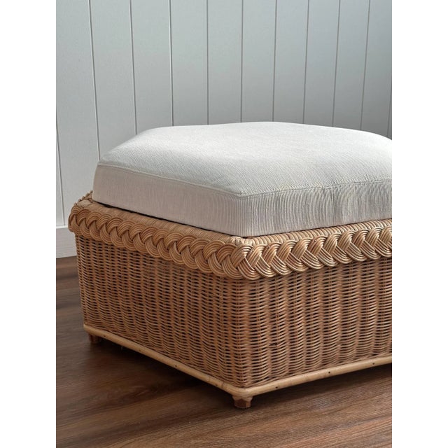 Brown Jordan Vintage Brown Jordan Braided Wicker Hexagonal Ottoman For Sale - Image 4 of 12