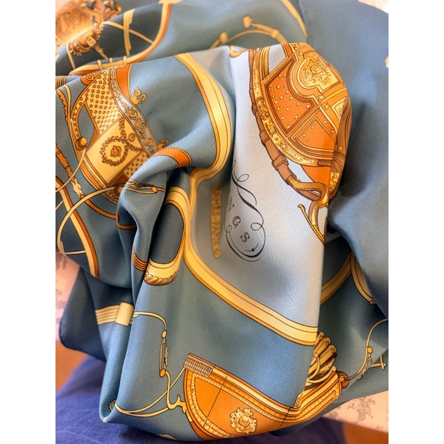 Cerulean Hermès Springs Silk Scarf 1988 Designed by Philippe Ledoux For Sale - Image 8 of 12