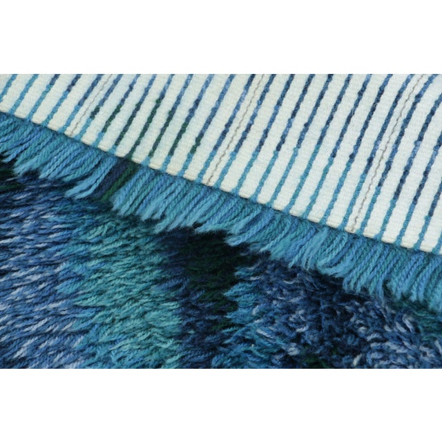 Blue Vintage Swedish Rya Runner With Blue and Turquoise Geometric Pattern - Rug & Kilim For Sale - Image 8 of 9