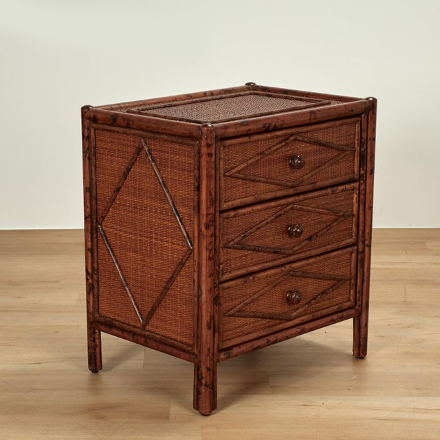 Pair of Vintage British Colonial Style Faux Bamboo and Grasscloth Stands For Sale - Image 11 of 13