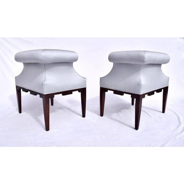 Light Gray Baker Furniture Castle Corner Chairs, Walnut, Upholstery, Modern Usa For Sale - Image 8 of 11