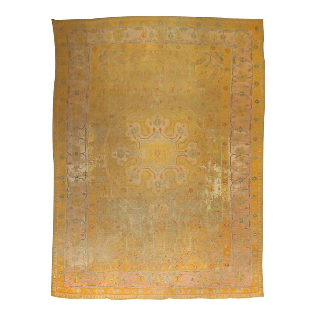 19th Century Distressed Colorful Antique Zabihi Collection Turkish Oushak Rug For Sale