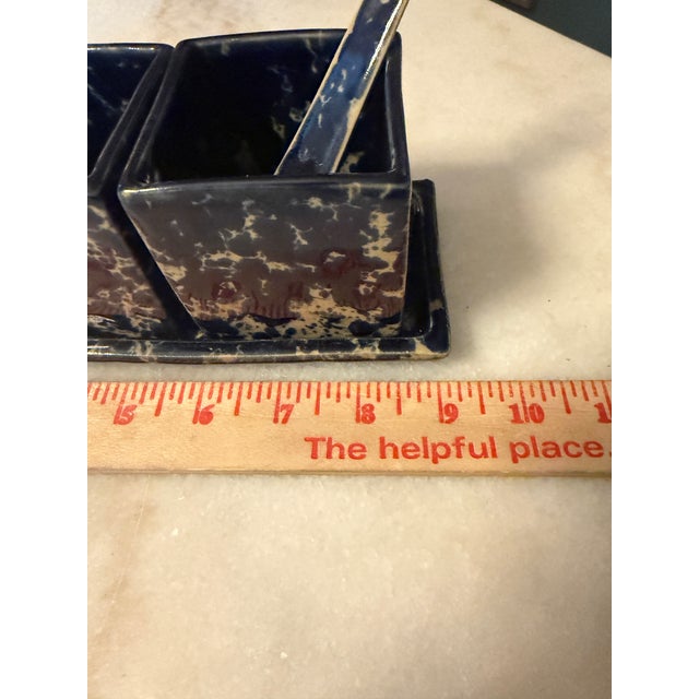 1960s Mid-Century Modern Bennington Potters Blue Agate Square Condiment Set by David Gil For Sale - Image 12 of 12