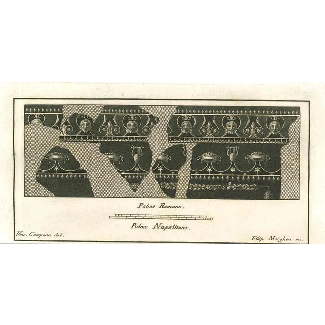 Decorative Wall Fresco from "Antiquities of Herculaneum" is an etching on paper realized by Filippo Morghen in the 18th...