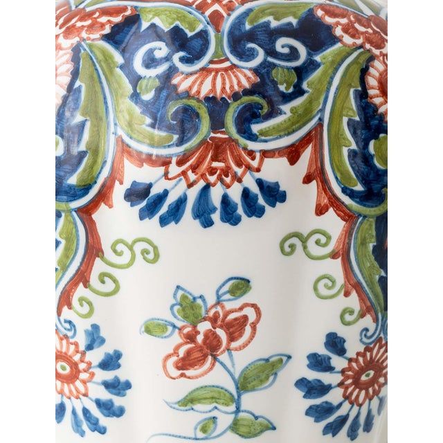 Vintage Delft Chinoiserie Table Lamps with Velvet Shades from Royal Tichelaar Makkum, 1940s-1960s, Set of 2 For Sale - Image 6 of 16