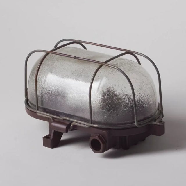 Bauhaus Industrial Bakelite & Glass Wall Light with Metal Cage, 1960s For Sale - Image 3 of 4
