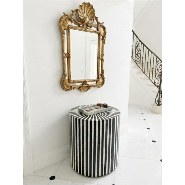 Vintage Optical Sunburst Resin-Inlay Wooden Drum Side Table For Sale In West Palm - Image 6 of 12