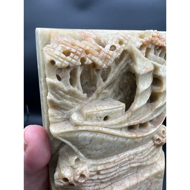 Vintage/Antique Soapstone Hand Carved Mirroring Chinese Bookends Ships Nautical For Sale - Image 12 of 12