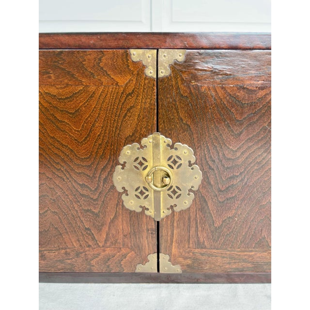 Asian Two-Door Low Cabinet With Brass Hardware For Sale - Image 4 of 12