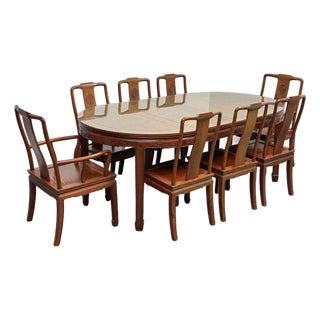 Chinese Rosewood Extension Rosewood Table + Dining Chairs Set, Circa 1970's For Sale