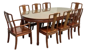 Chinese Rosewood Extension Rosewood Table + Dining Chairs Set, Circa 1970's