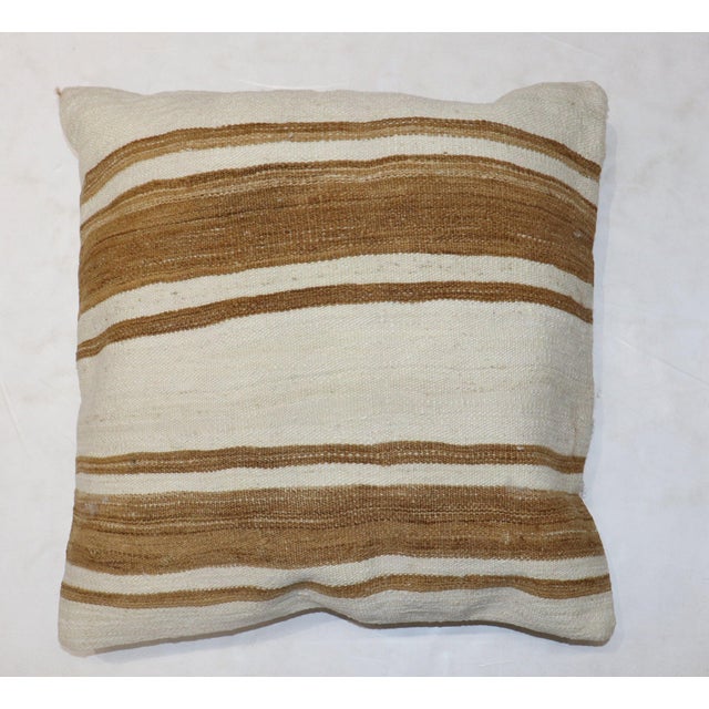 Modern Large Square Turkish Kilim White Brown Pillow For Sale - Image 3 of 6