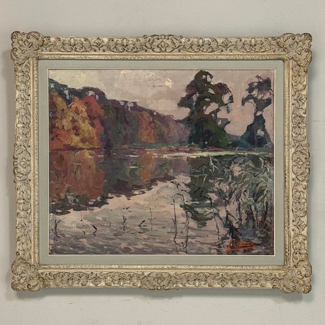 Framed Oil Painting on Canvas by Jean Stevan (1896-1962) 'The Pond in Autumn' For Sale In Dallas - Image 6 of 15