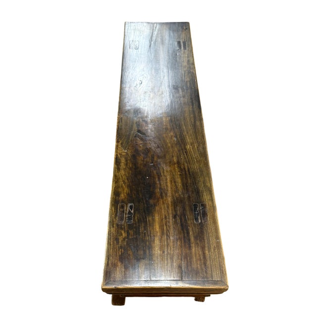 19th Century Chinese Red Lacquer Elm Spring Bench With Ruyi Spandrels For Sale - Image 9 of 9