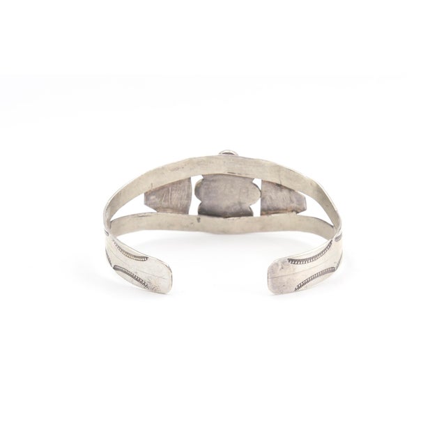 Mid 20th Century Mid 20th Century Native American Style Turquoise Sterling Silver Cuff Bracelet With Old Pawn Marks For Sale - Image 5 of 10
