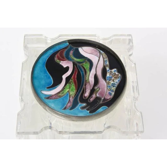 Vintage Lucite Box or Vessel Container With Foiled Enameled Abstract Cloisonne Top 70's For Sale - Image 9 of 11