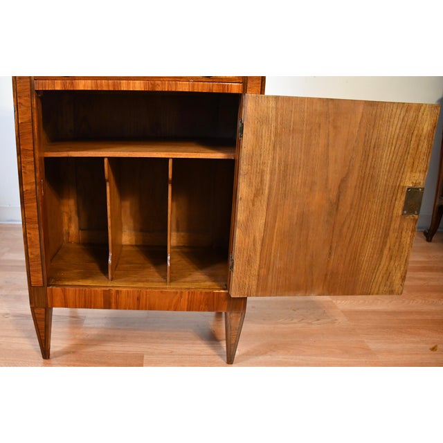Brown 1900s Antique French Louis XVI Walnut Satinwood Inlay & Marble Top Cabinet For Sale - Image 8 of 12