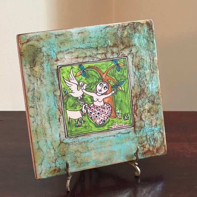 Ceramic Vintage Hand Painted Greek Ceramic Tile Wall Plaque, Signed & Dated For Sale - Image 7 of 18