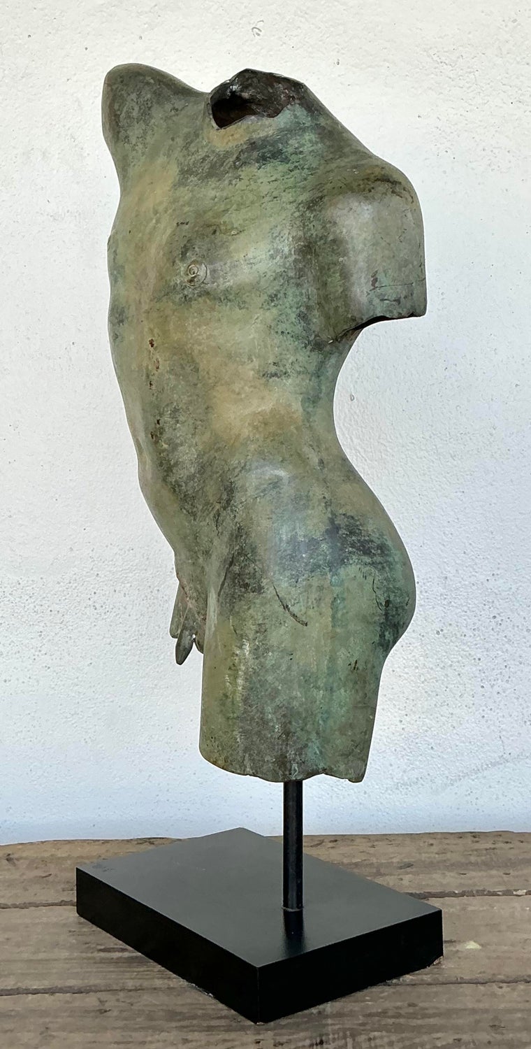 Vintage Patinated Bronze Torso of Man - Side view