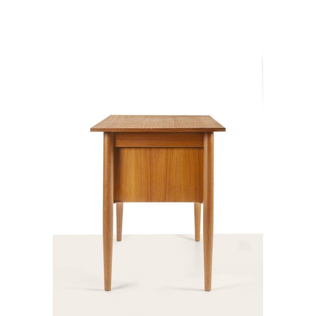 Scandinavian Desk with Sliding Mobile Drawer Block and Small Armchair, Denmark, 1970s, Set of 2 For Sale - Image 9 of 17